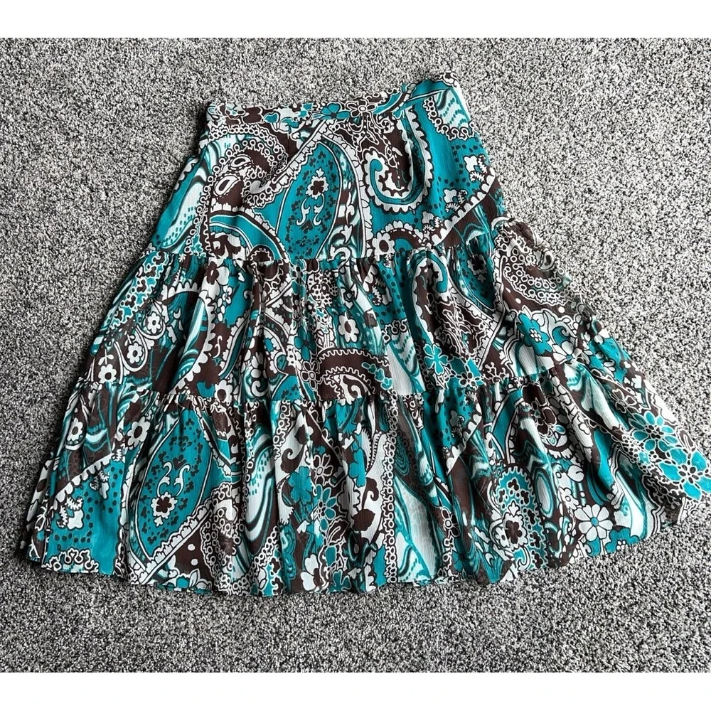 Vintage 2000's Nicole Miller Women's Brown/Teal boho paisley skirt size‎ 6